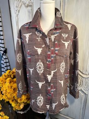 Shyanne Brown Southwestern Print Button-Up Shirt Jacket